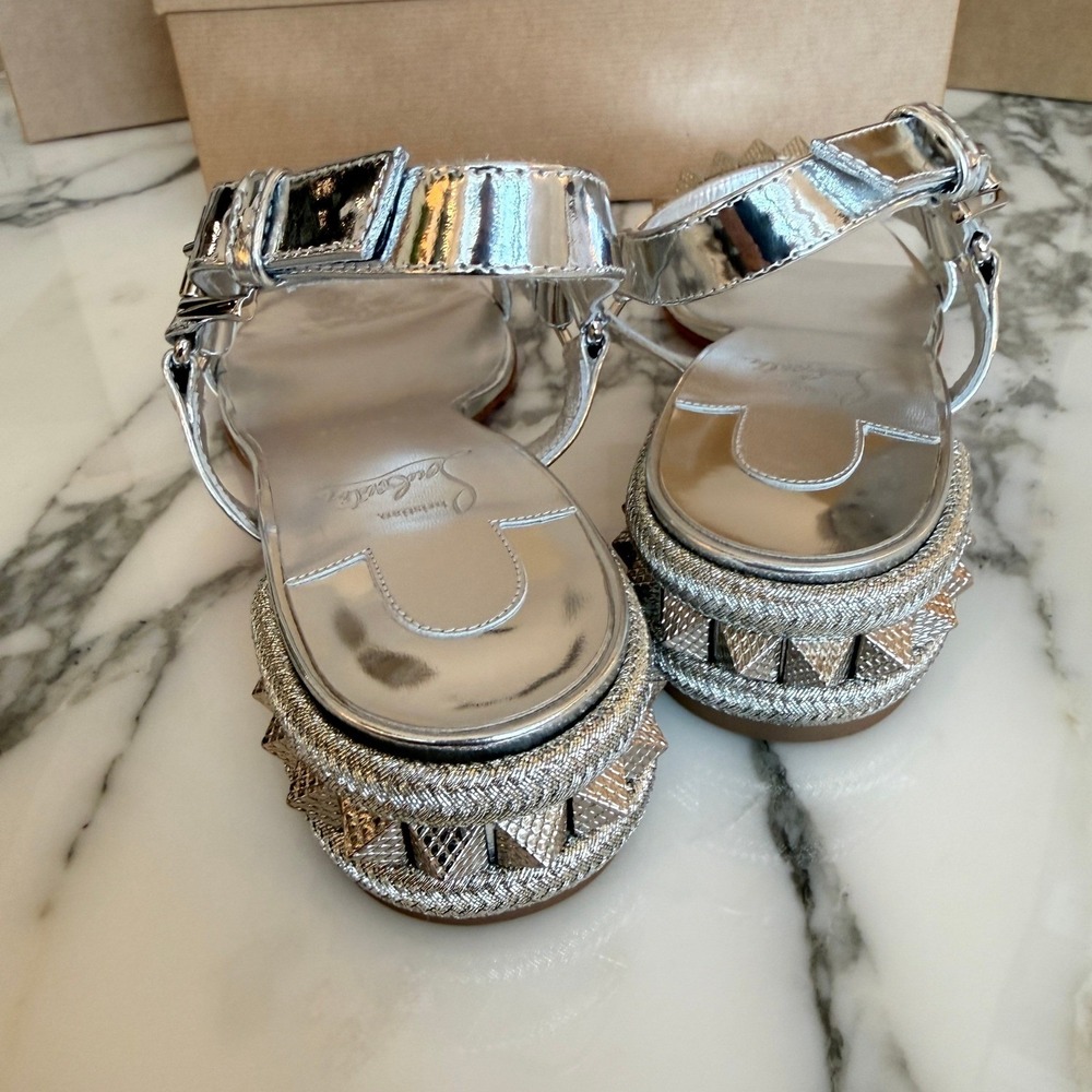 Christian Louboutin Women's Pyrasand 30 studded mirrored leather sandals EU 37.5 - Picture 13 of 16